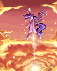 Size: 750x938 | Tagged: safe, artist:the0ne-u-lost, twilight sparkle, alicorn, pony, g4, female, flying, mare, solo, twilight sparkle (alicorn), vertigo