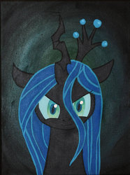 Size: 770x1037 | Tagged: dead source, safe, artist:rsharpart, queen chrysalis, changeling, changeling queen, g4, acrylic painting, canvas, female, painting, solo, traditional art
