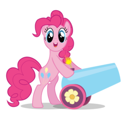 Size: 938x882 | Tagged: safe, artist:k-anon, pinkie pie, g4, the crystal empire, bipedal, female, looking at you, party cannon, simple background, solo, svg, transparent background, vector