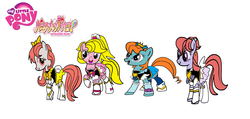 Size: 1024x486 | Tagged: safe, artist:omegaridersangou, bright eyes, clover (g1), starlight (g1), sweetheart, earth pony, pony, g1, g4, my little pony tales, cure fortune, cure honey, cure lovely, cure princess, dressup, female, g1 to g4, generation leap, happiness charge precure, precure, pretty cure