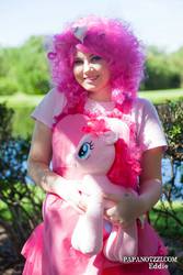 Size: 1366x2048 | Tagged: safe, pinkie pie, human, g4, build-a-bear, cosplay, irl, irl human, outdoors, photo, plushie, solo