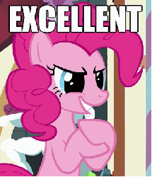 Size: 332x386 | Tagged: safe, edit, edited screencap, screencap, pinkie pie, earth pony, pony, maud pie (episode), animated, evil grin, excellent, female, grin, image macro, loop, mare, meme, reaction image, rubbing hooves, smiling, solo