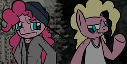 Size: 1024x522 | Tagged: safe, artist:gregeyman555, pinkie pie, surprise, semi-anthro, g4, crossover, eminem, marshall mathers, slim shady