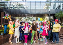 Size: 2048x1459 | Tagged: safe, artist:immarumwhore, applejack, discord, fluttershy, pinkie pie, rainbow dash, human, g4, cosplay, irl, irl human, photo