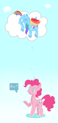 Size: 902x1894 | Tagged: safe, artist:jellybeanbullet, pinkie pie, rainbow dash, g4, cloud, crying