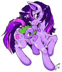 Size: 702x816 | Tagged: safe, artist:g0lden-anch0r, spike, twilight sparkle, dragon, pony, unicorn, g4, dragons riding ponies, female, male, mare, riding