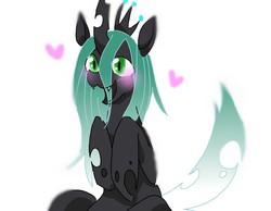 Size: 900x700 | Tagged: safe, artist:chadzuke kariudo, queen chrysalis, changeling, changeling queen, g4, blushing, crown, cute, cutealis, female, jewelry, pixiv, regalia, solo