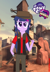 Size: 749x1066 | Tagged: safe, artist:kaitoblacker, twilight sparkle, equestria girls, g4, female, my little pony logo, sniper, sniper (tf2), solo, team fortress 2, twilight sniper