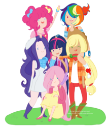 Size: 800x950 | Tagged: safe, artist:membrillita, artist:washable-red, artist:xmembrillita, applejack, fluttershy, pinkie pie, rainbow dash, rarity, twilight sparkle, human, g4, adventure time, clothes, humanized, male, mane six, necktie, scarf, spurs, style emulation