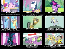 Size: 800x600 | Tagged: safe, daring do, derpy hooves, discord, princess cadance, queen chrysalis, rainbow dash, shining armor, spike, twilight sparkle, g4, season 2, alignment chart, dungeons and dragons, meme, younger