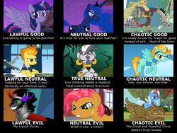 Size: 800x600 | Tagged: safe, babs seed, discord, king sombra, lightning dust, princess luna, spitfire, trixie, twilight sparkle, zecora, alicorn, draconequus, earth pony, pegasus, pony, unicorn, zebra, g4, season 3, alignment chart, clothes, dungeons and dragons, ear piercing, earring, ethereal mane, female, filly, glowing horn, goggles, horn, jewelry, leg rings, magic, magic aura, male, mare, meme, neck rings, piercing, stallion, starry mane, that pony sure does hate wheels, twilight sparkle (alicorn), uniform, wonderbolt trainee uniform