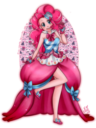 Size: 1280x1700 | Tagged: safe, artist:mizz-chama, pinkie pie, human, g4, the best night ever, clothes, dignified wear, dress, female, gala dress, gloves, humanized, looking at you, out of frame, solo