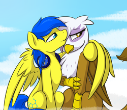 Size: 2900x2500 | Tagged: safe, artist:theparagon, gilda, oc, oc:orion, griffon, pony, g4, canon x oc, cuddling, gildarion, griffon x pony, high res, interspecies, male, shipping, snuggling, stallion, straight