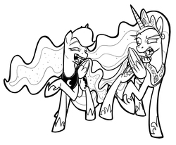 Size: 1280x1053 | Tagged: safe, artist:secoh2000, princess celestia, princess luna, g4, monochrome