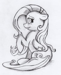 Size: 805x992 | Tagged: safe, artist:otto720, fluttershy, g4, female, monochrome, simple background, solo