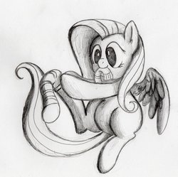 Size: 895x892 | Tagged: safe, artist:otto720, fluttershy, g4, clothes, cute, female, monochrome, shyabetes, socks, solo, striped socks, traditional art