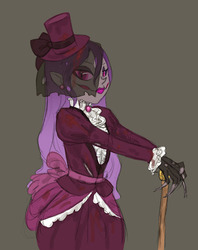 Size: 735x930 | Tagged: safe, artist:carnifex, oc, oc only, oc:miasma, changeling, changeling queen, human, changeling oc, changeling queen oc, elf ears, female, gray background, humanized, purple changeling, simple background, solo, victorian
