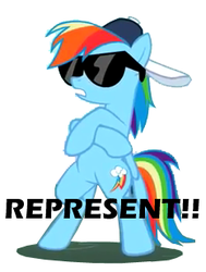 Size: 233x309 | Tagged: safe, artist:drpain, edit, rainbow dash, pegasus, pony, g4, may the best pet win, female, hooves, mare, represent, simple background, solo, sunglasses, teeth, text, vector, white background, wings
