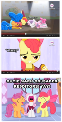 Size: 686x1346 | Tagged: safe, edit, edited screencap, screencap, apple bloom, scootaloo, sweetie belle, for whom the sweetie belle toils, g4, stare master, classy, clothes, comic, cutie mark crusaders, dress, euphoric, image macro, m'lady, meme, neckbeard, reddit, screencap comic, stage, text, youtube