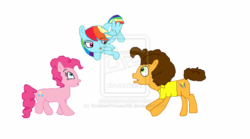 Size: 1024x568 | Tagged: dead source, safe, artist:scribbleprincess56, cheese sandwich, pinkie pie, rainbow dash, g4, deviantart watermark, female, male, obtrusive watermark, ship:cheesepie, shipping, simple background, straight, watermark