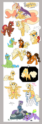 Size: 1176x3416 | Tagged: safe, artist:nekoshiba, maud pie, oc, alicorn, earth pony, pegasus, pony, snake, unicorn, g4, maud pie (episode), alicorn oc, back to back, flower, ponies riding ponies, riding, rose, sketch dump, smiling, when she smiles