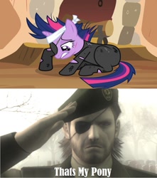 Size: 841x950 | Tagged: safe, edit, edited screencap, screencap, twilight sparkle, g4, it's about time, big boss, future twilight, image macro, meme, metal gear, metal gear solid, solid sparkle, that's my x