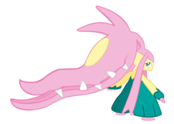 Size: 4256x3034 | Tagged: dead source, safe, fluttershy, mawile, g4, crossover, female, high res, pokefied, pokémon, simple background, solo, species swap, transparent background, vector