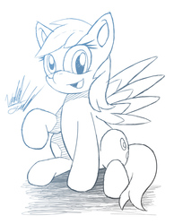Size: 698x900 | Tagged: safe, artist:fuzon-s, derpy hooves, pegasus, pony, g4, female, gradient lineart, happy, mare, monochrome, sitting, smiling, solo, spread wings