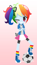 Size: 500x874 | Tagged: safe, artist:choco-minto, rainbow dash, equestria girls, g4, alternate hairstyle, female, football, solo