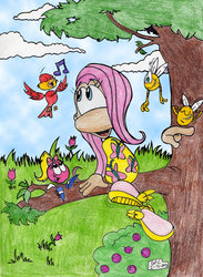 Size: 764x1045 | Tagged: safe, artist:spongefox, fluttershy, pony, g4, drawing, female, ponified, rayman, solo