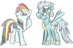 Size: 1024x667 | Tagged: safe, artist:sonicanderikfan, rainbow dash, soarin', g4, female, male, ship:soarindash, shipping, straight, trace, traditional art