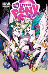 Size: 900x1366 | Tagged: safe, artist:andypriceart, idw, princess celestia, princess luna, alicorn, pony, g4, reflections, spoiler:comic, alternate universe, andy you magnificent bastard, angry, armor, awesome, badass, comic, cover, dark mirror universe, duality, equestria-3, evil celestia, evil counterpart, evil luna, evil sisters, fight, flying, mirror universe, multiverse, tyrant celestia, tyrant luna
