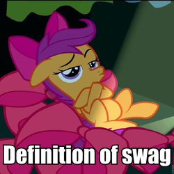 Size: 960x960 | Tagged: safe, screencap, scootaloo, g4, somepony to watch over me, bow, female, image macro, meme, pouting, solo, swag