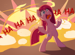 Size: 4086x3000 | Tagged: safe, artist:discorded, pinkie pie, earth pony, pony, g4, bipedal, evil laugh, explosion, female, insanity, pinkamena diane pie, solo, tongue out