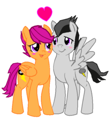 Size: 502x558 | Tagged: safe, artist:chokitathecat, rumble, scootaloo, g4, blushing, female, heart, male, older, ship:rumbloo, shipping, straight
