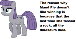 Size: 502x259 | Tagged: safe, maud pie, dinosaur, g4, adventure in the comments, asteroid, chuck norris jokes, extinction, female, headcanon, solo, wrong cutie mark