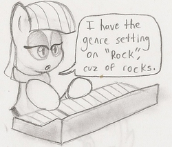 Size: 553x471 | Tagged: safe, artist:sketch, maud pie, g4, maud pie (episode), drawfag, female, keyboard, monochrome, musical instrument, solo, traditional art