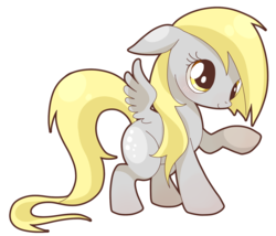 Size: 1605x1376 | Tagged: safe, artist:igriega13, derpy hooves, pegasus, pony, g4, blushing, cute, derpabetes, female, floppy ears, mare, raised hoof, smiling, solo, spread wings