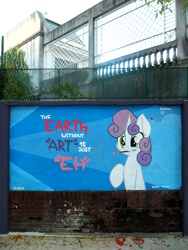 Size: 2448x3264 | Tagged: safe, artist:shinodage, sweetie belle, g4, graffiti, high res, irl, mouth hold, paintbrush, photo, solo, street art