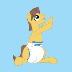 Size: 1024x1024 | Tagged: safe, artist:steel, caramel, g4, cute, diaper, male, non-baby in diaper, poofy diaper, reaching, sitting, solo