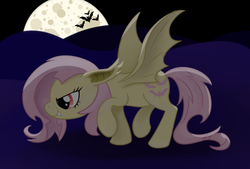 Size: 1310x884 | Tagged: safe, artist:hip-indeed, fluttershy, g4, female, flutterbat, moon, solo