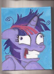 Size: 1700x2338 | Tagged: safe, artist:pwnyville, twilight sparkle, g4, female, i'll make a friendship problem, insanity, solo, stressed, traditional art, twilight snapple