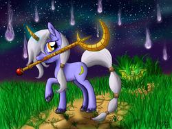 Size: 1600x1200 | Tagged: artist needed, safe, artist:rainbowhashmash, pony, unicorn, grass, league of legends, magic, ponified, scepter, solo, soraka, unshorn fetlocks