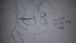 Size: 960x540 | Tagged: artist needed, safe, twilight sparkle, g4, female, monochrome, photo, solo, traditional art