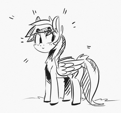 Size: 832x774 | Tagged: dead source, safe, artist:xieril, rainbow dash, pegasus, pony, g4, chest fluff, eyebrows, eyebrows visible through hair, female, grayscale, mare, monochrome, simple background, solo, white background