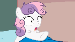 Size: 640x360 | Tagged: safe, artist:jan, apple bloom, scootaloo, sweetie belle, pony, ask the crusaders, vocational death cruise, g4, animated, cutie mark crusaders, earth pony sweetie belle, female, flapple bloom, frown, gif, messy mane, open mouth, pegasus apple bloom, pointing, poison joke, race swap, this will end in tears and/or death and/or covered in tree sap, unicorn scootaloo, wide eyes, youtube link