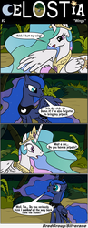 Size: 1300x3341 | Tagged: safe, artist:bredgroup, princess celestia, princess luna, comic:celostia, g4, comic, injured, lost, teasing, translation