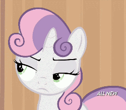 Size: 500x436 | Tagged: safe, screencap, sweetie belle, for whom the sweetie belle toils, g4, animated, female, frown, loop, solo, suspicious, unamused