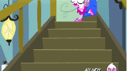 Size: 576x324 | Tagged: safe, screencap, sweetie belle, for whom the sweetie belle toils, g4, 5-year-old, 5-year-old sweetie belle, animated, clothes, cute, diasweetes, dress, female, high heels, hub logo, hubble, lipstick, shoes, solo, stairs, the hub, weapons-grade cute, younger