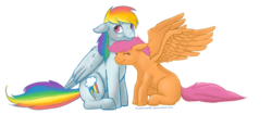 Size: 1500x700 | Tagged: safe, artist:scopsowlpost, rainbow dash, scootaloo, g4, scootalove